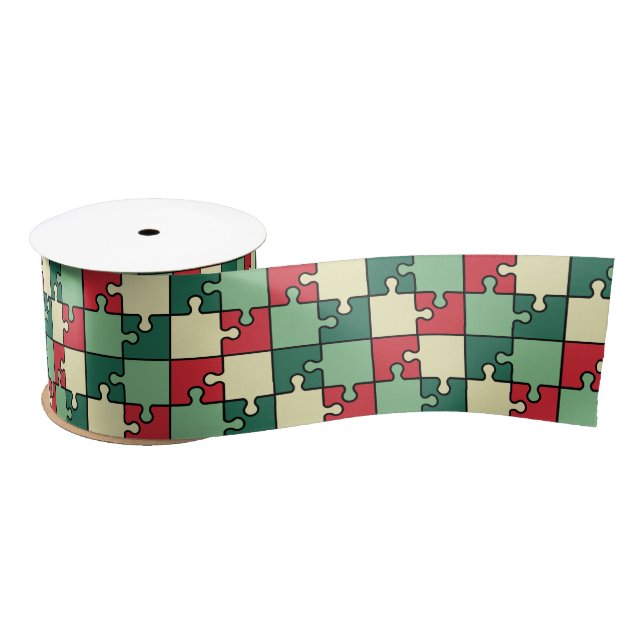 Christmas Green Geometry Puzzle Piece Muster Satinband (Spule)