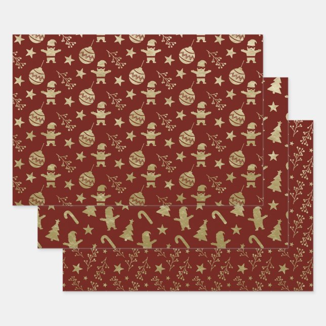 CHRISTMAS GREEN & GOLD URLAUB BÄUME ORNAMENTS GESCHENKPAPIER SET (Set)