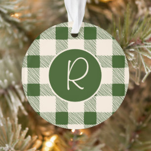 Christmas Green Kariert Monogram Holiday Einfach N Ornament