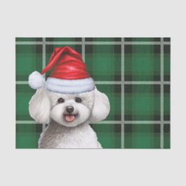 Christmas Green Kariert und Bichon Frise Dog Seidenpapier