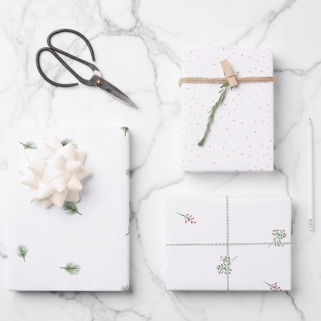 Christmas Green Pine Red Berry Pattern Geschenkpapier Set (Vorderseite)