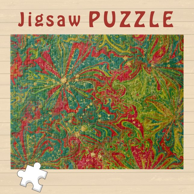 Christmas Green Red Gold abstract marbled  Puzzle (Von Creator hochgeladen)