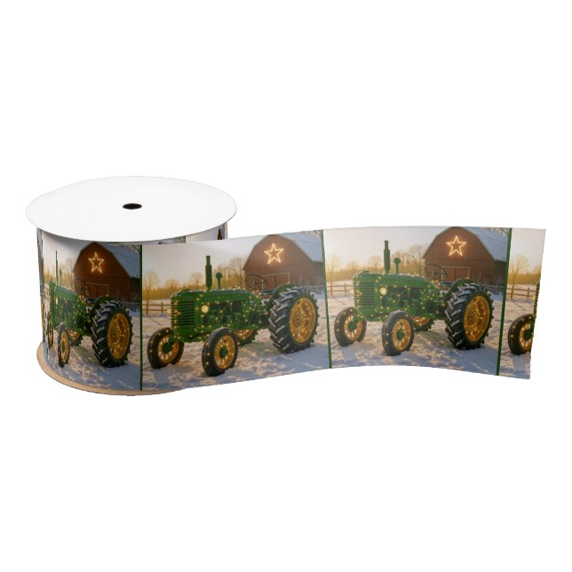 Christmas Green Tractor With Glowing Lights Satinband (Spule)