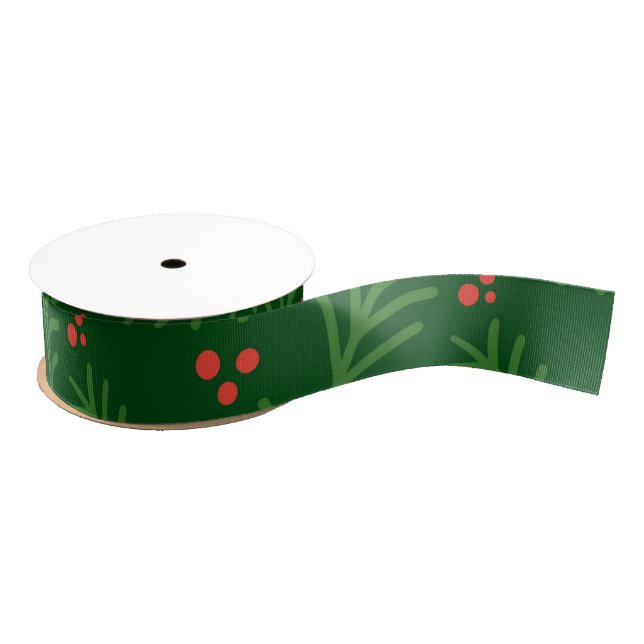 Christmas Greenery Berries Artisan Modern Holiday Ripsband (Spule)