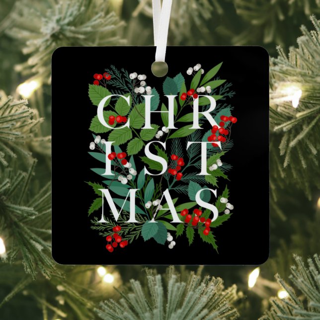 CHRISTMAS Greenery Berries Holiday Black Ornament Aus Metall (InSitu)