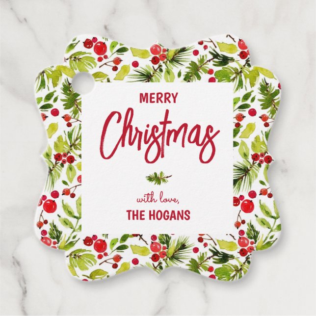Christmas Greenery Berries Holiday Geschenkanhänger (Vorderseite)