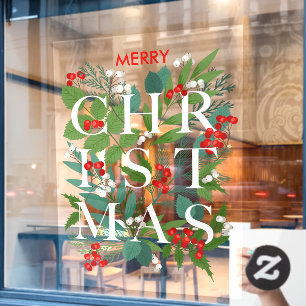 CHRISTMAS Greenery Berries Holiday LARGE Fensteraufkleber