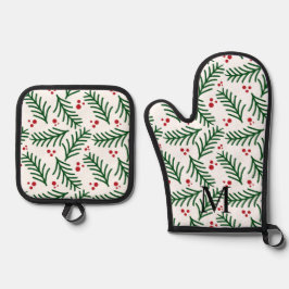 Christmas Greenery Berries INITIAL Modern Holiday Ofenhandschuh & Topflappen-Set
