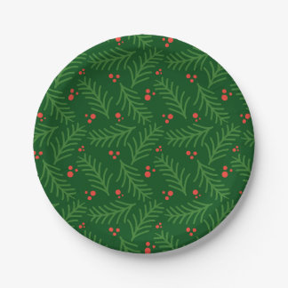 Christmas Greenery Berries Red Green Festive Mod Pappteller