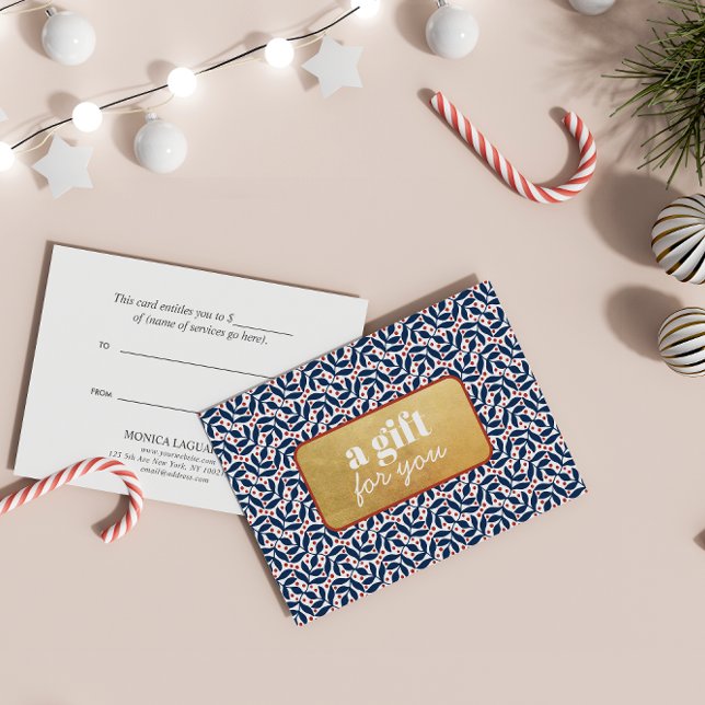 CHRISTMAS GREENERY BLAUE RED GOLD URLAUB SPEZIAL (Customizable Gift Certificates: Gold Leaves, Red Berries, Faux Gold Plaque - Gift for You!)