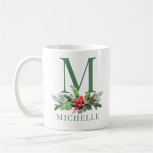 Christmas Greenery Bouquet Floral Monogram Name Kaffeetasse