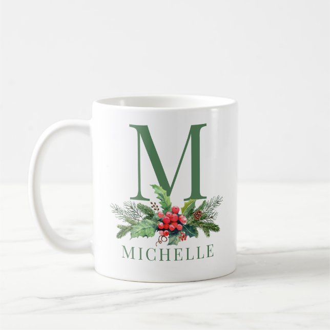 Christmas Greenery Bouquet Floral Monogram Name Kaffeetasse (Links)