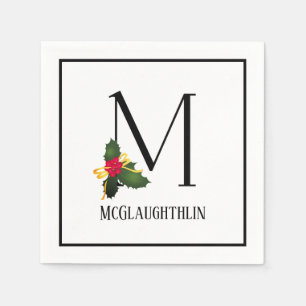 Christmas Greenery Elegant Monogram Letter M Paper Serviette