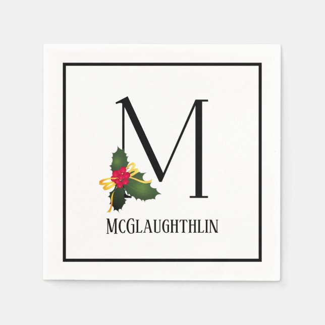Christmas Greenery Elegant Monogram Letter M Paper Serviette (Vorderseite)