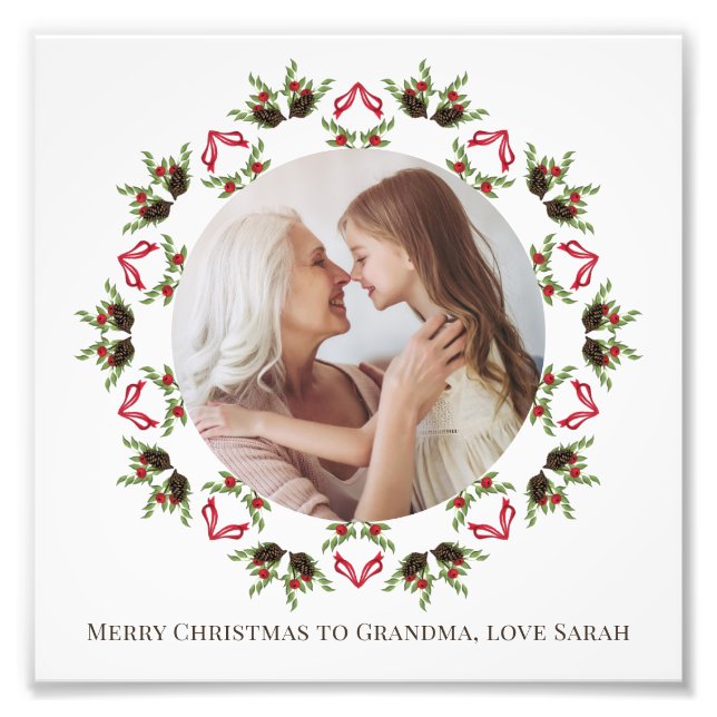 Christmas Greenery Holly Berries Foliage Wreath Fotodruck (Vorne)