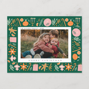 Christmas Greenery Joy Family Holiday Foto Feiertagspostkarte