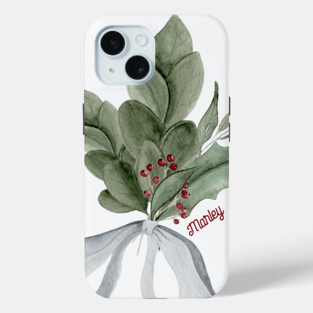 Christmas Greenery Mistletoe Personalisiertes Skri Case-Mate iPhone Hülle (Rückseite)