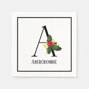 Christmas Greenery Monogram Letter A Paper Serviette