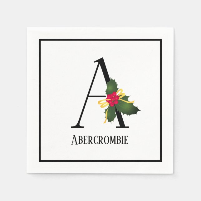 Christmas Greenery Monogram Letter A Paper Serviette (Vorderseite)