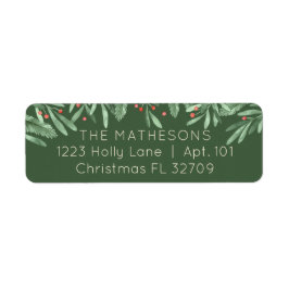 Christmas Greenery Red Berries Dark Green Address