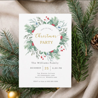 Christmas Greenery Watercolor Celebration Invitati Einladung