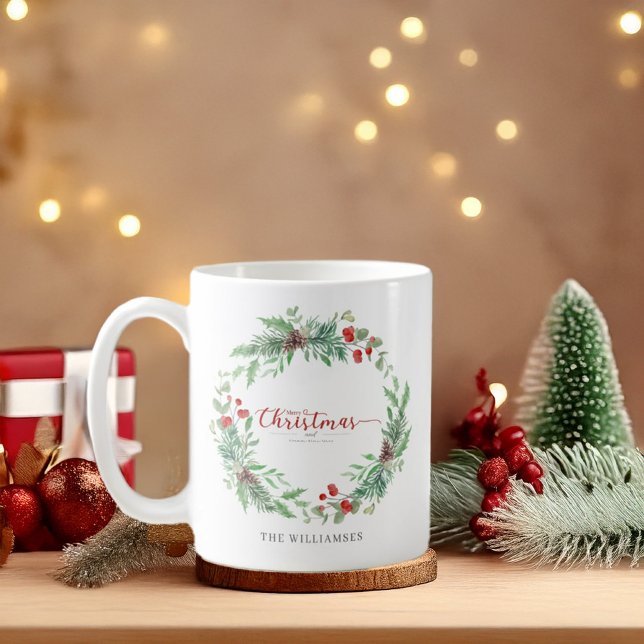 Christmas Greenery Watercolor Personalized Mug Kaffeetasse (Von Creator hochgeladen)