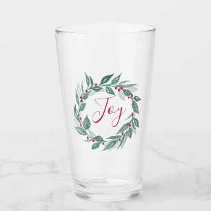 Christmas Greenery Wreath Red Berries Joy Glas