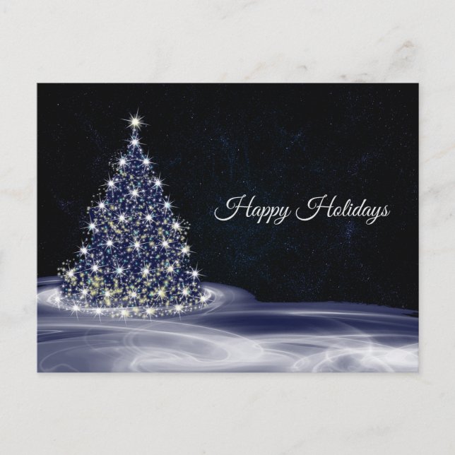Christmas Greeting Blue Shiny Tree Winter Navy Postkarte (Vorderseite)