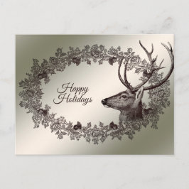 Christmas Greeting Floral Reindeer Golden Winter Postkarte