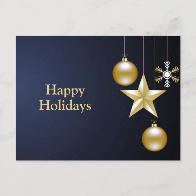 Christmas Greeting Golden Ornaments Navy Blue Postkarte (Vorderseite)