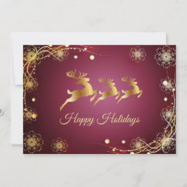 Christmas Greeting Golden Reindeers Red Pink Feiertagskarte