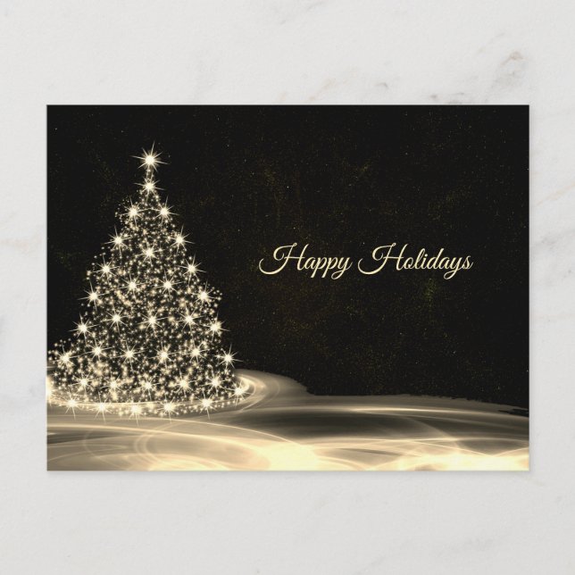 Christmas Greeting Golden Shiny Tree Winter Black Postkarte (Vorderseite)