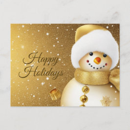 Christmas Greeting Golden Snowman Holidays Postkarte