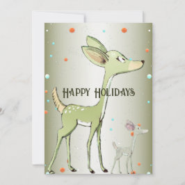 Christmas Greeting Green Deers Holidays Cute Feiertagskarte