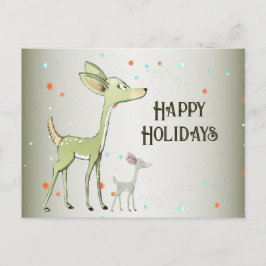 Christmas Greeting Green Deers Holidays Cute Postkarte