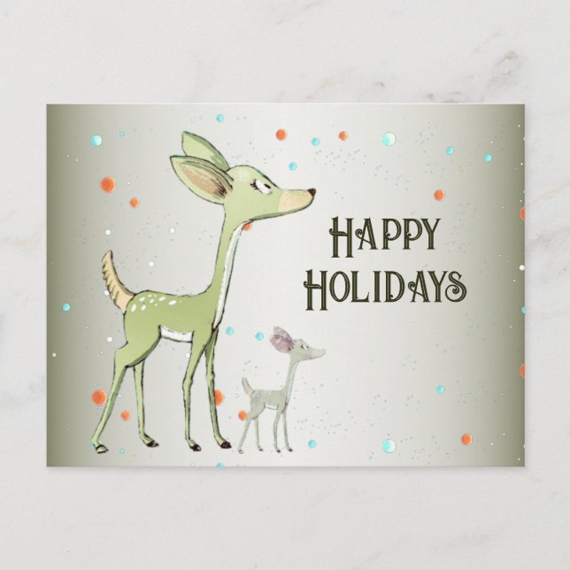 Christmas Greeting Green Deers Holidays Cute Postkarte (Vorderseite)