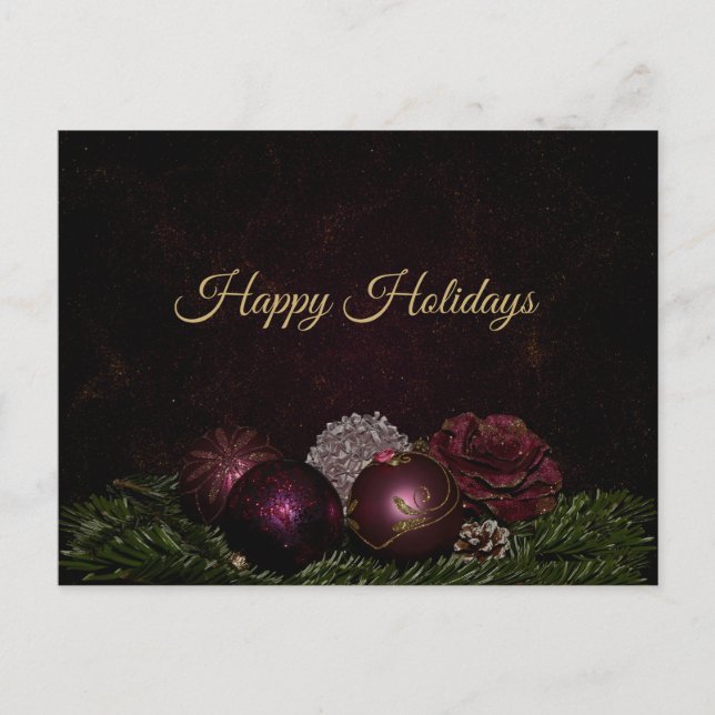 Christmas Greeting Pink Ornament Green Black Postkarte (Vorderseite)