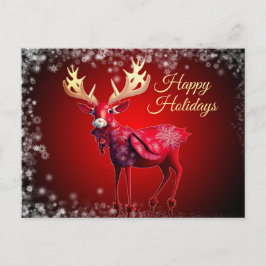 Christmas Greeting Red Reindeer Winter Holidays Postkarte