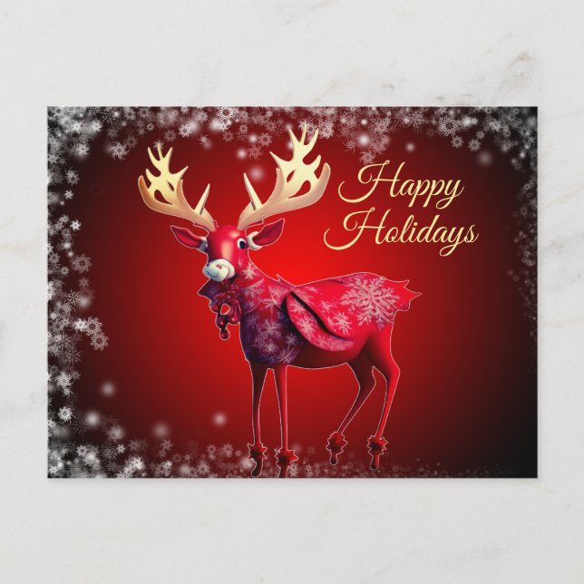 Christmas Greeting Red Reindeer Winter Holidays Postkarte (Vorderseite)