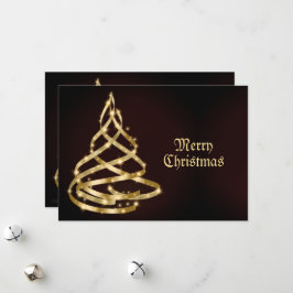 Christmas Greeting Shiny Golden Ribbon Tree Feiertagskarte