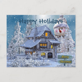 Christmas Greeting Winter Snowman Blue Rustic Postkarte