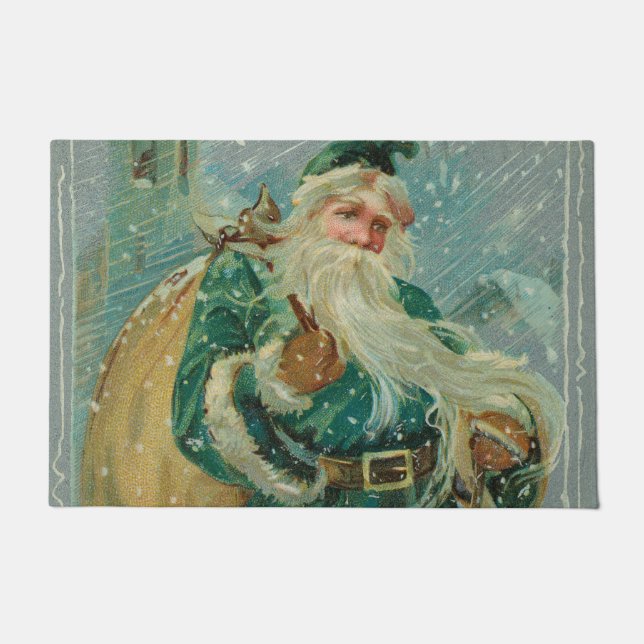 Christmas Greetings-Retro Santa Claus Postcard Fußmatte (Vorderseite)