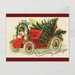 "Christmas Greetings" Vintager LKW Weihnachtsbaum Postkarte