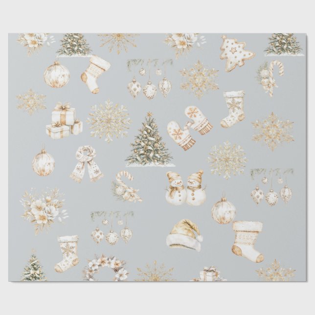 Christmas grey gold wrapping paper geschenkpapier (Flach)