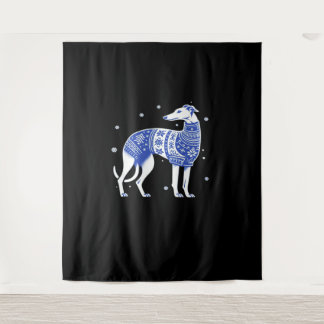 Christmas Greyhound Dog Wearing an Ugly Sweater Bl Wandteppich