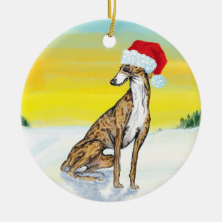 christmas greyhound keramik ornament