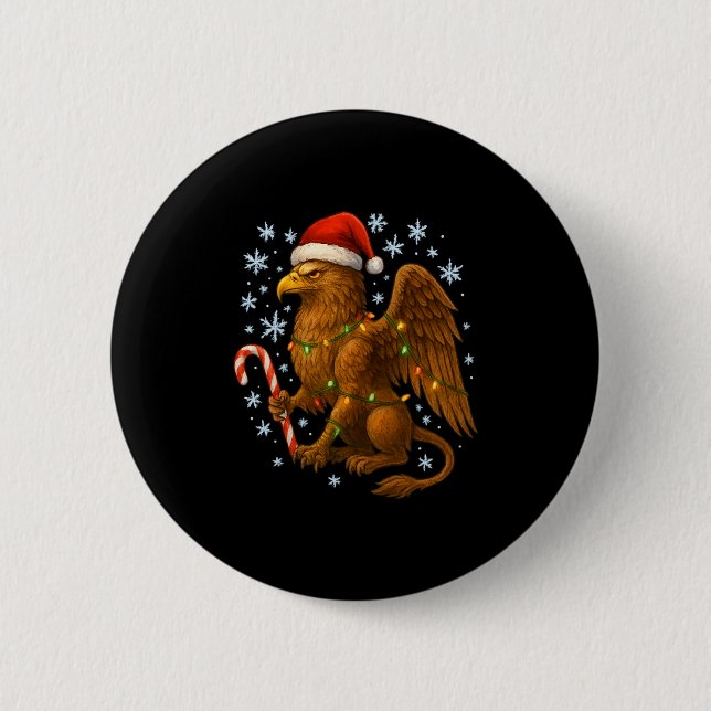 Christmas Griffin Magic Mythical Holiday Srit Long Button (Vorderseite)