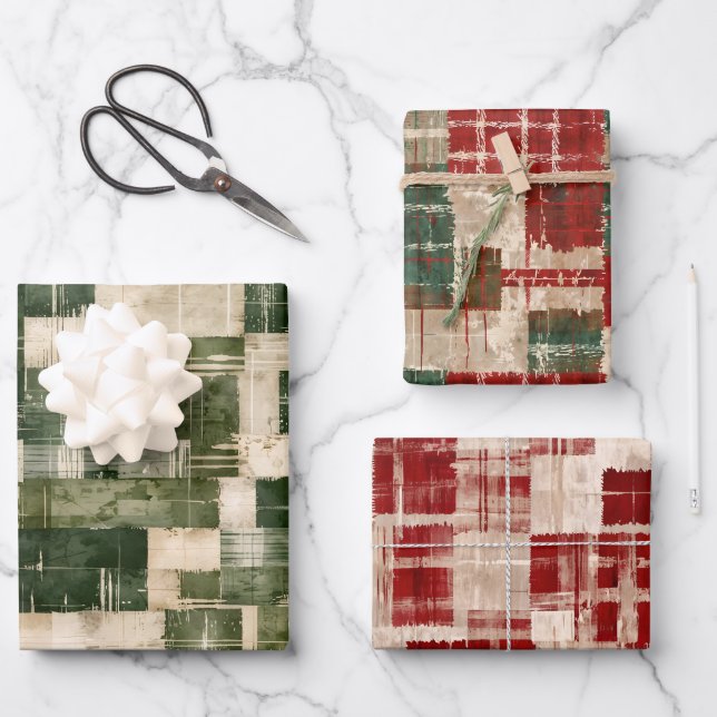 Christmas Grunge Kariert Geschenkpapier Set (Vorderseite)