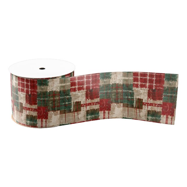 Christmas Grunge Kariert Ripsband (Spule)