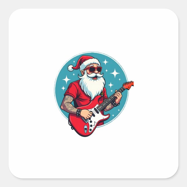 Christmas guitarist  Rockmusic Christmas Quadratischer Aufkleber (Vorderseite)